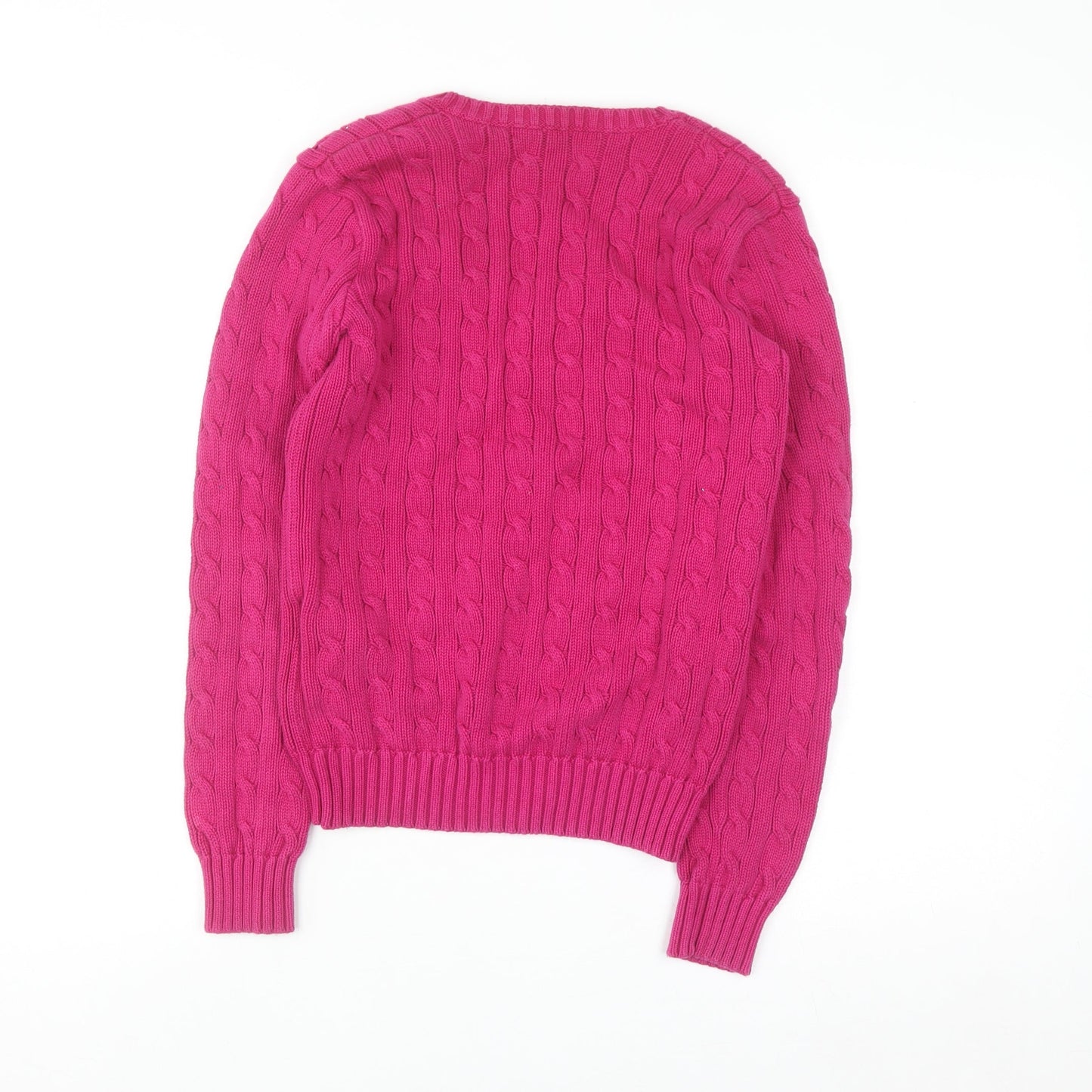 Ralph Lauren Sport Women's Pink Cable-Knit V-Neck Jumper Size S