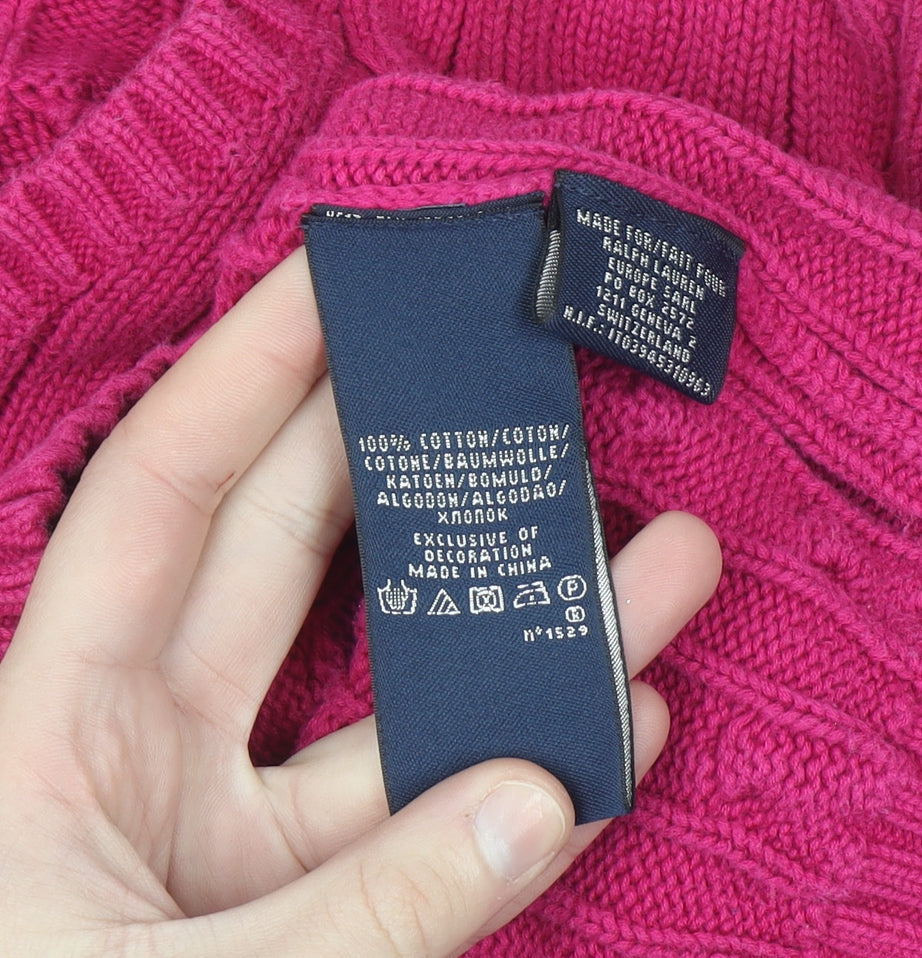 Ralph Lauren Sport Women's Pink Cable-Knit V-Neck Jumper Size S
