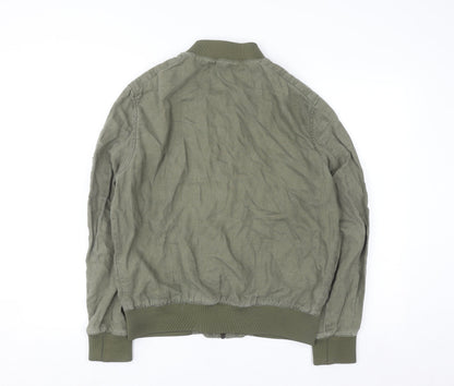 Zara Man Green Linen Bomber Jacket Men’s M Regular Fit