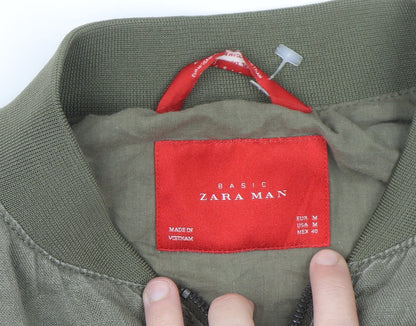 Zara Man Green Linen Bomber Jacket Men’s M Regular Fit