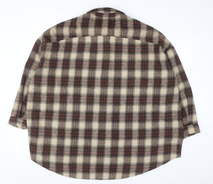 Boohoo Women’s Brown Checked Long Sleeve Flannel Button-Up Shirt UK 14
