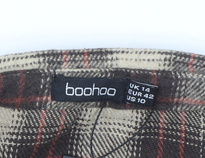 Boohoo Women’s Brown Checked Long Sleeve Flannel Button-Up Shirt UK 14