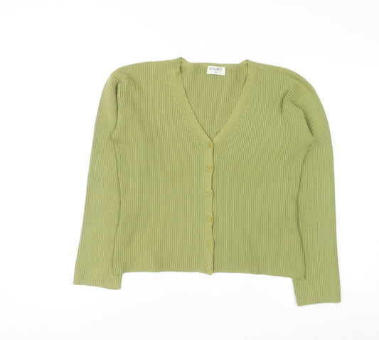 Kaliko Women Green Button Cardigan UK 14 V-Neck Ribbed Knit