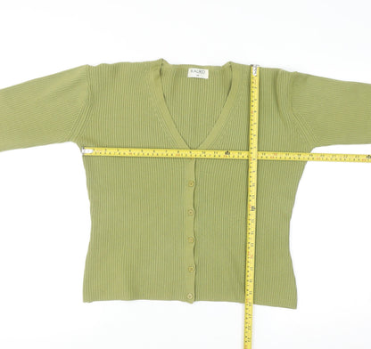 Kaliko Women Green Button Cardigan UK 14 V-Neck Ribbed Knit