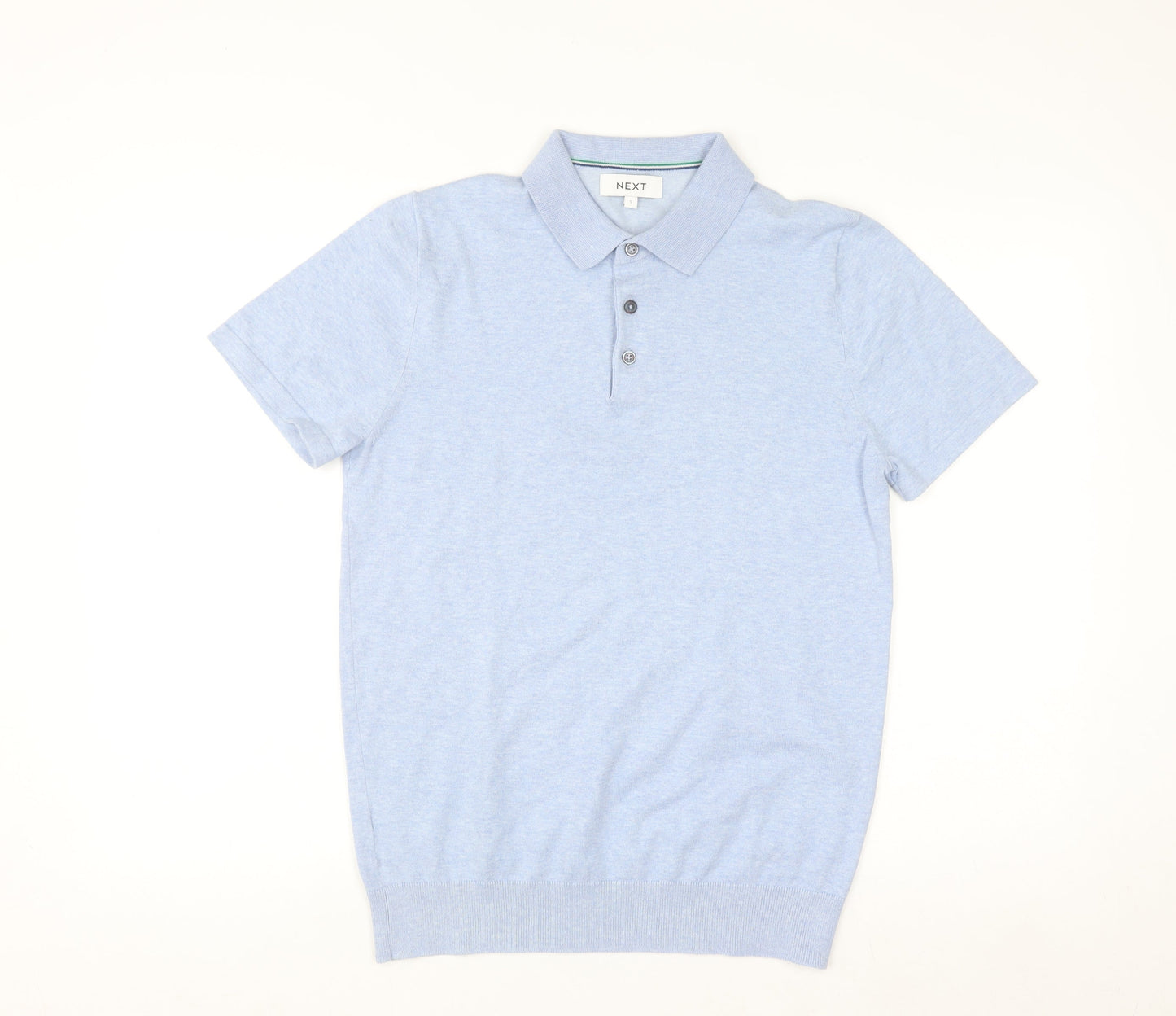 Next Men's Blue Cotton Knit Polo Shirt Size S Short Sleeve