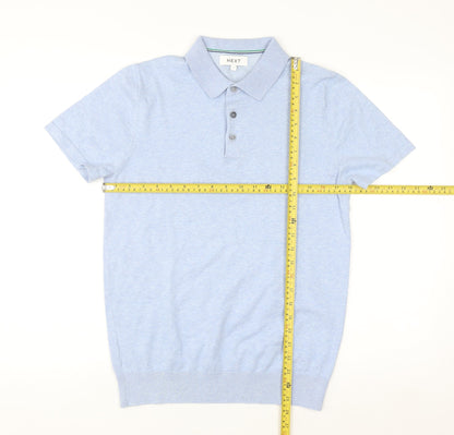 Next Men's Blue Cotton Knit Polo Shirt Size S Short Sleeve
