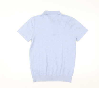 Next Men's Blue Cotton Knit Polo Shirt Size S Short Sleeve