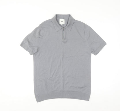 Kin Men Grey Merino Wool 1/4 Zip Short Sleeve Polo Shirt M