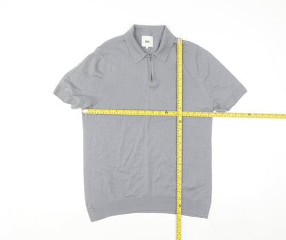 Kin Men Grey Merino Wool 1/4 Zip Short Sleeve Polo Shirt M