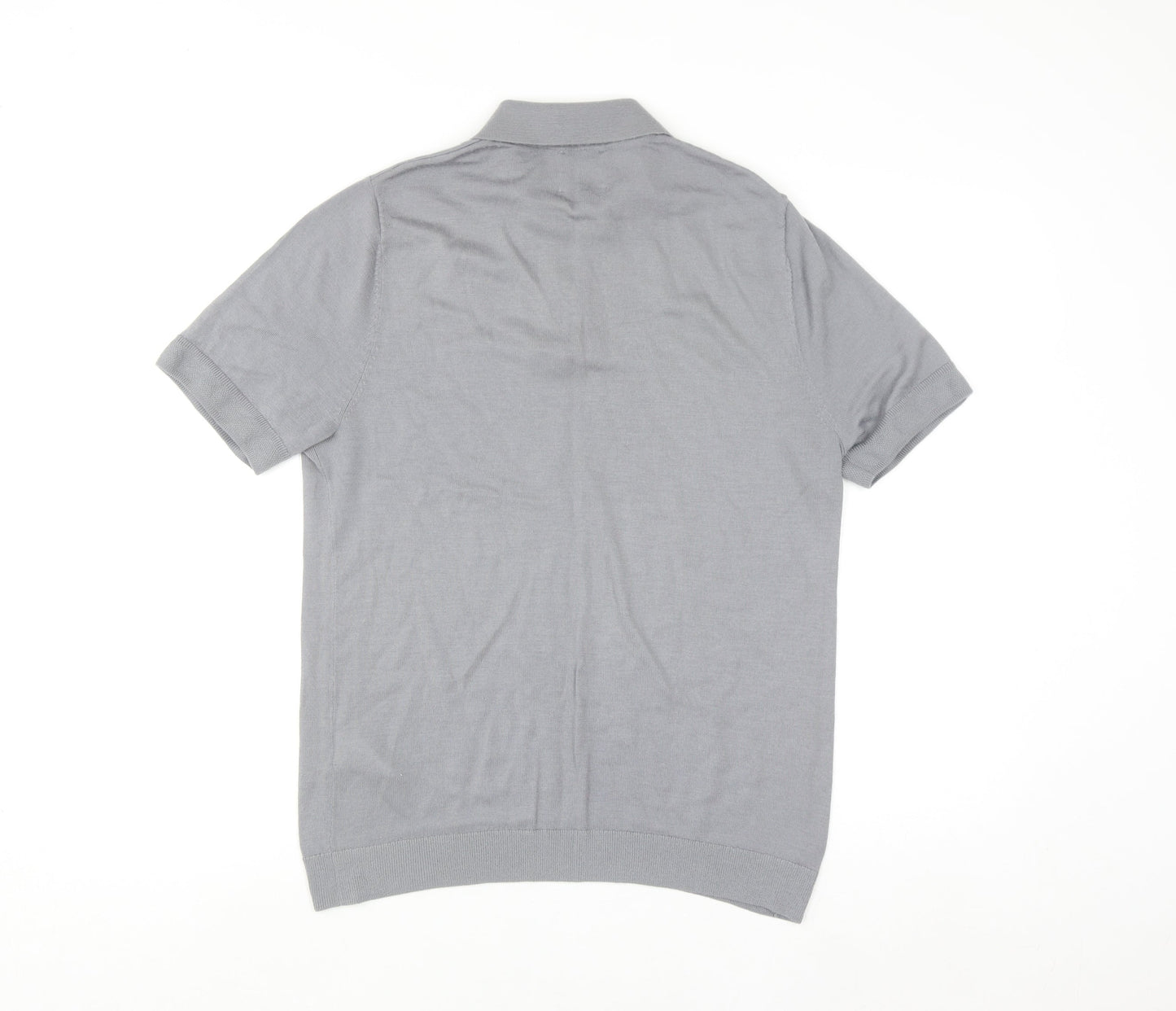 Kin Men Grey Merino Wool 1/4 Zip Short Sleeve Polo Shirt M