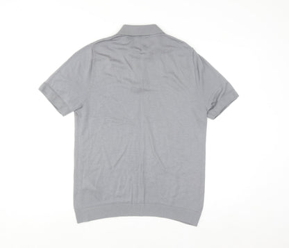 Kin Men Grey Merino Wool 1/4 Zip Short Sleeve Polo Shirt M