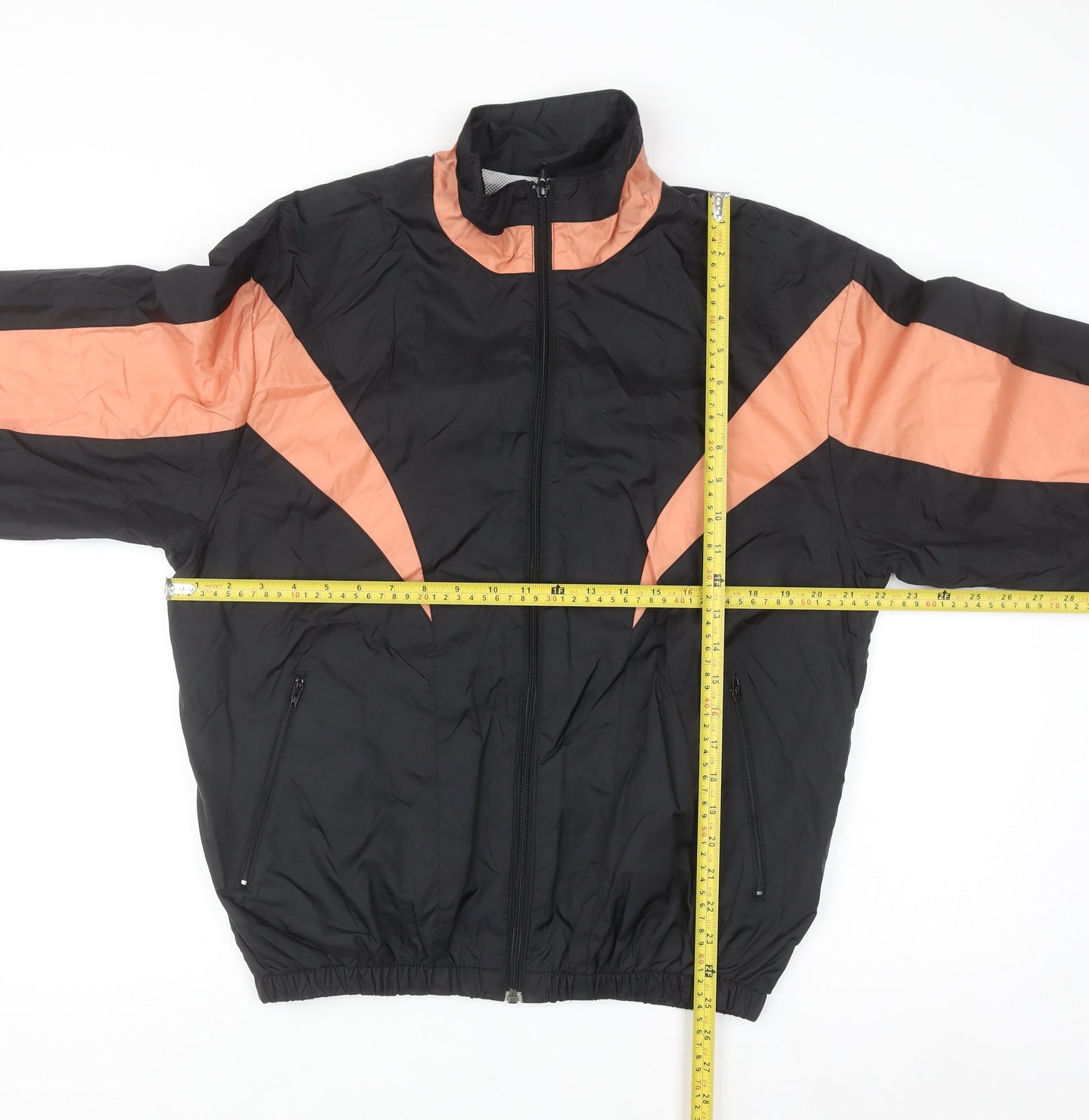 Passports Womens Black Orange Windbreaker Jacket L Retro 90s Style
