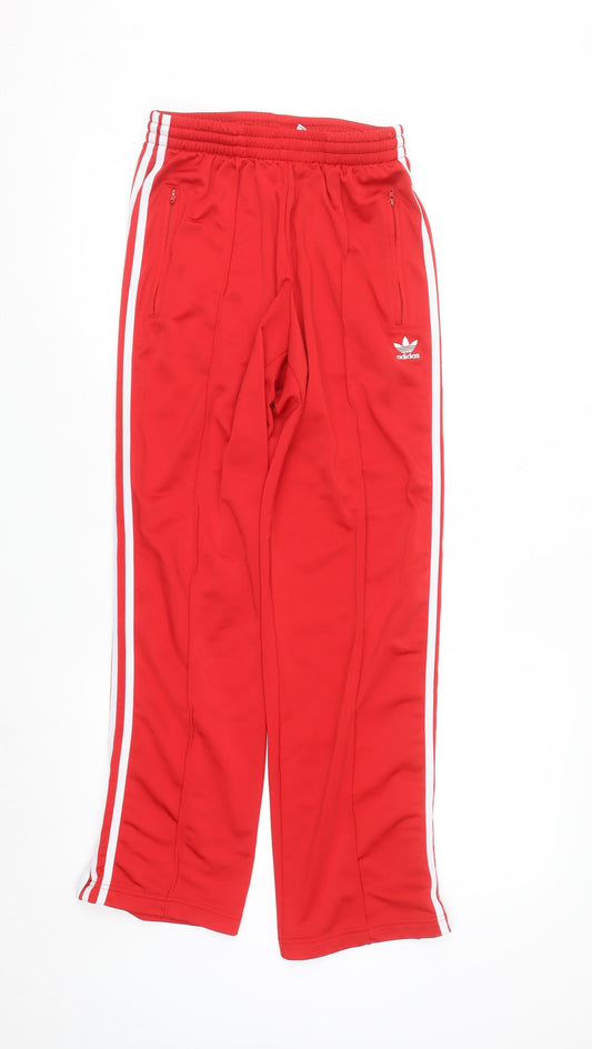 Adidas Womens Red Track Pants Size 10 Elastic Waist Zip Pocket