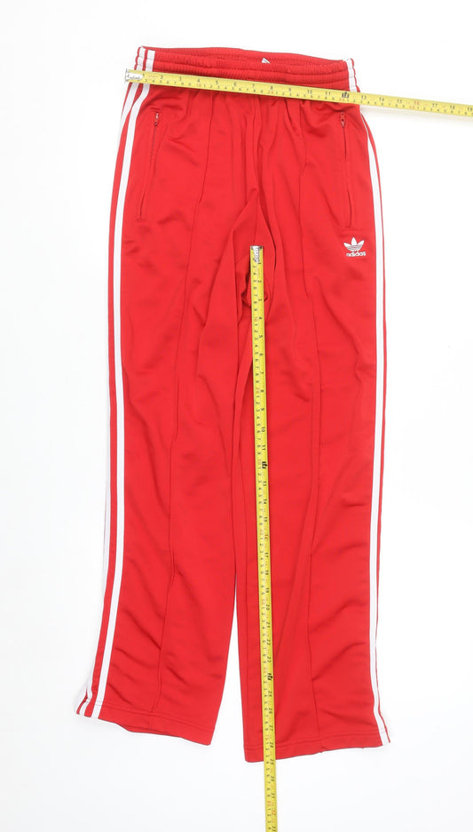 Adidas Womens Red Track Pants Size 10 Elastic Waist Zip Pocket