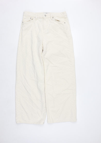 Marks and Spencer Women Ivory Wide-Leg Cotton Trousers Size 12