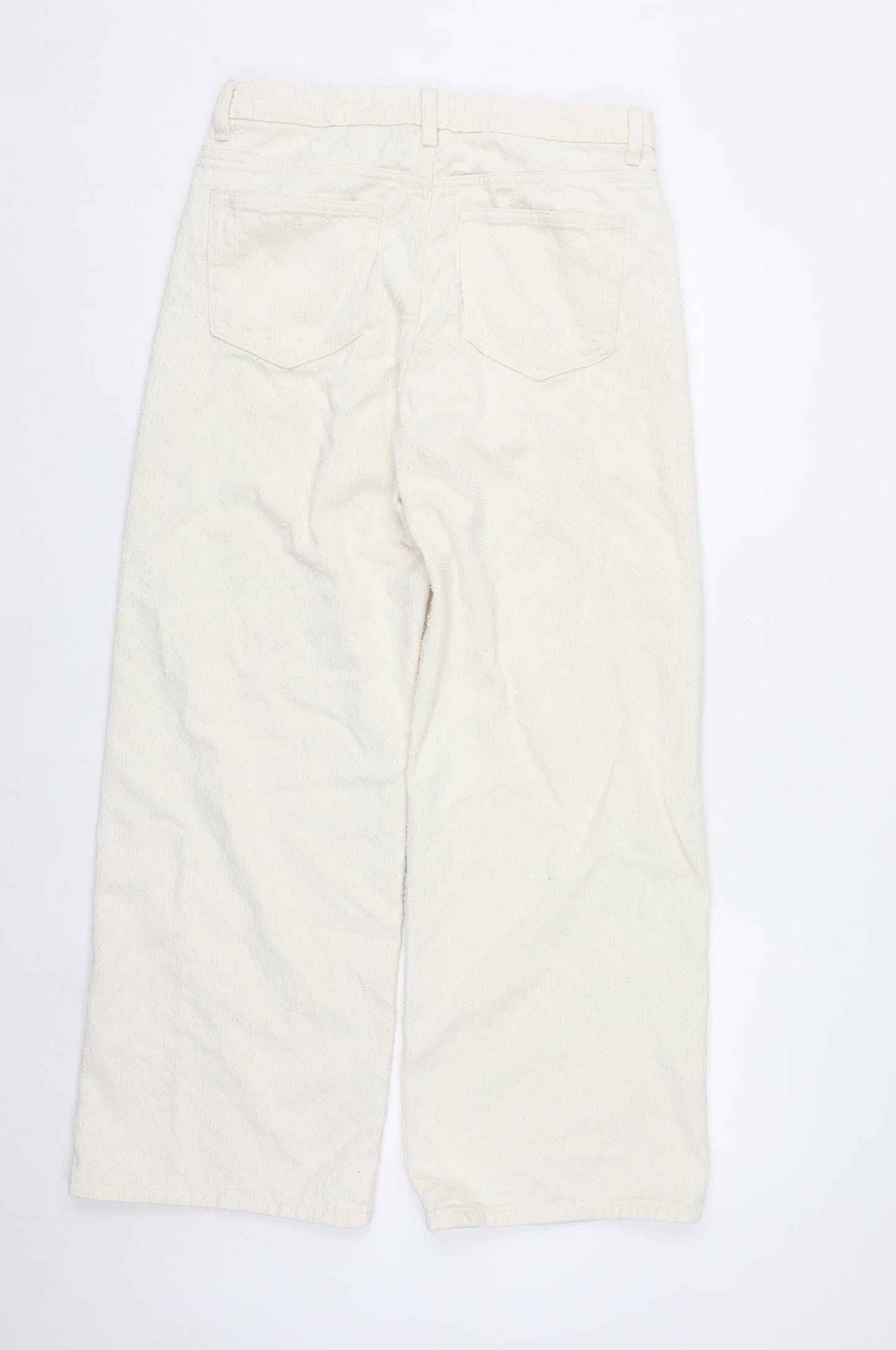 Marks and Spencer Women Ivory Wide-Leg Cotton Trousers Size 12