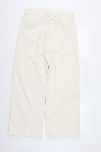Marks and Spencer Women Ivory Wide-Leg Cotton Trousers Size 12