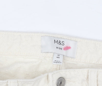 Marks and Spencer Women Ivory Wide-Leg Cotton Trousers Size 12