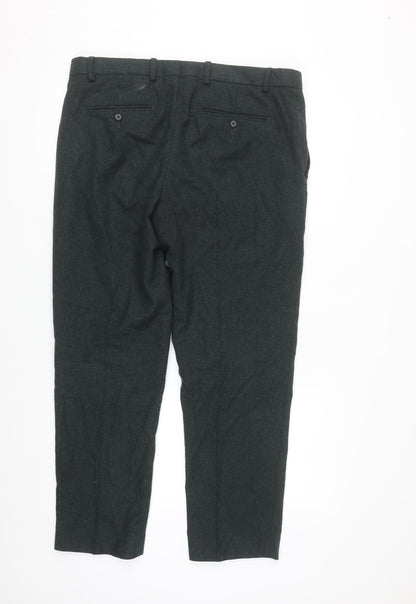Marks and Spencer Men's Green Wool Blend Tailored Dress Trousers 36S
