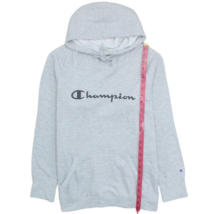 Champion Men's Grey Pullover Hoodie L Logo Fleece Sweatshirt