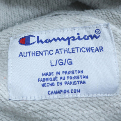 Champion Men's Grey Pullover Hoodie L Logo Fleece Sweatshirt