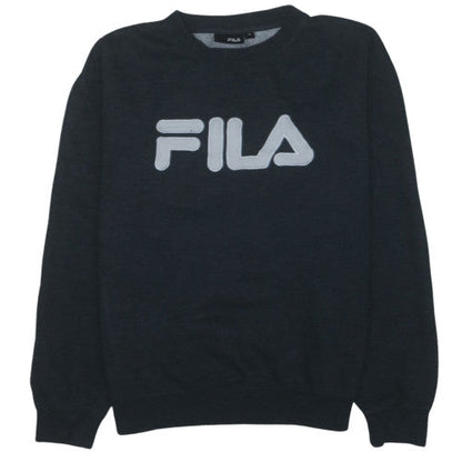 Fila Mens Black Sweatshirt M Crew Neck Pullover Logo Cotton Blend