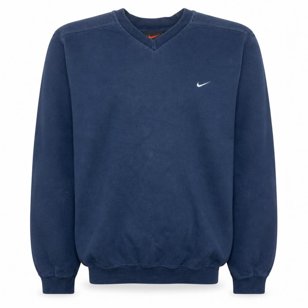 Nike Men Navy Blue V-Neck Classic Sweatshirt Size S Cotton Blend