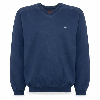 Nike Men Navy Blue V-Neck Classic Sweatshirt Size S Cotton Blend