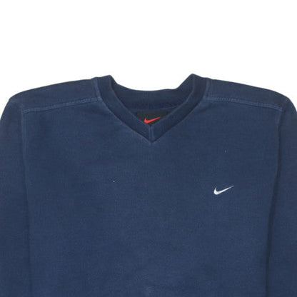Nike Men Navy Blue V-Neck Classic Sweatshirt Size S Cotton Blend