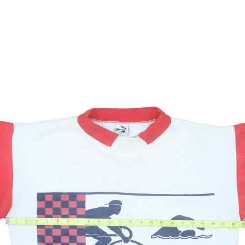 Puma Mens White Triathlon Graphic Collared Sweatshirt M Vintage