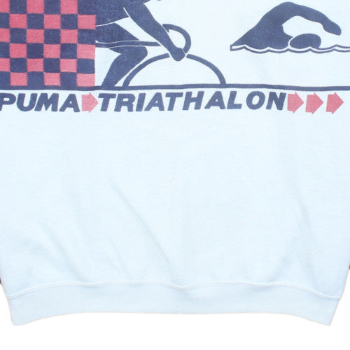 Puma Mens White Triathlon Graphic Collared Sweatshirt M Vintage