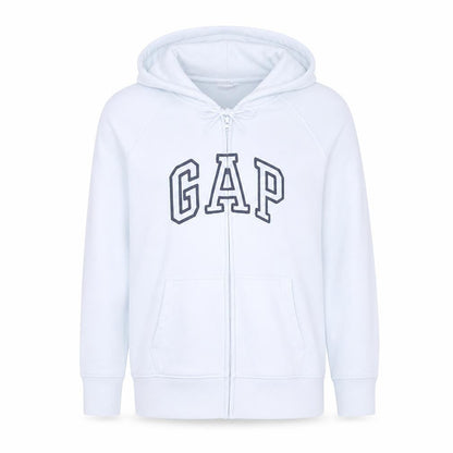 Gap Women White Full Zip Hoodie Size L Cotton Blend Logo Style