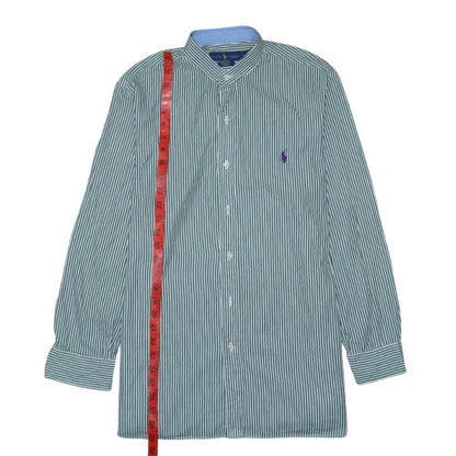Ralph Lauren Men’s Green Striped Cotton Long Sleeve Regular Fit Shirt M