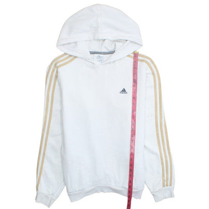 Adidas Men’s White Pullover Hoodie with Gold Stripes Size M