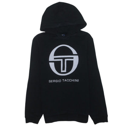 Sergio Tacchini Mens Black Hoodie M Logo Pullover Cotton Blend
