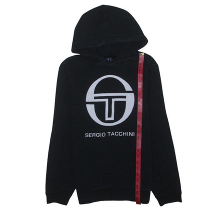 Sergio Tacchini Mens Black Hoodie M Logo Pullover Cotton Blend