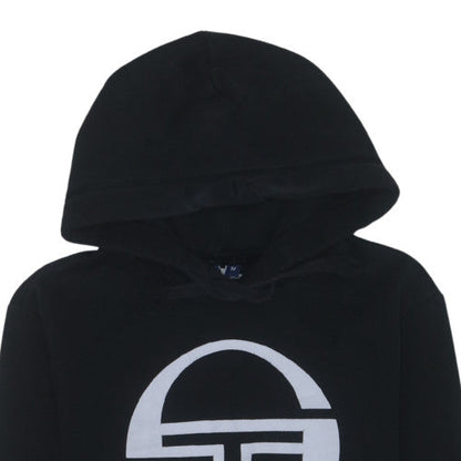 Sergio Tacchini Mens Black Hoodie M Logo Pullover Cotton Blend