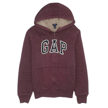 GAP Womens Burgundy Full Zip Hoodie Sherpa Lined Size S
