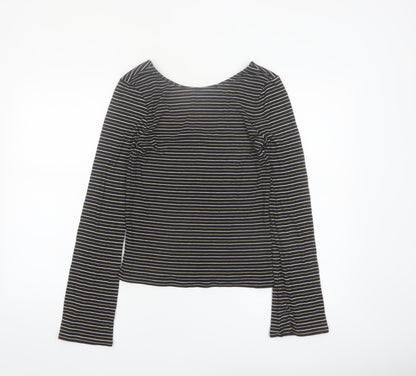 Boden Women Black Striped Long Sleeve Jersey T-Shirt Size 12