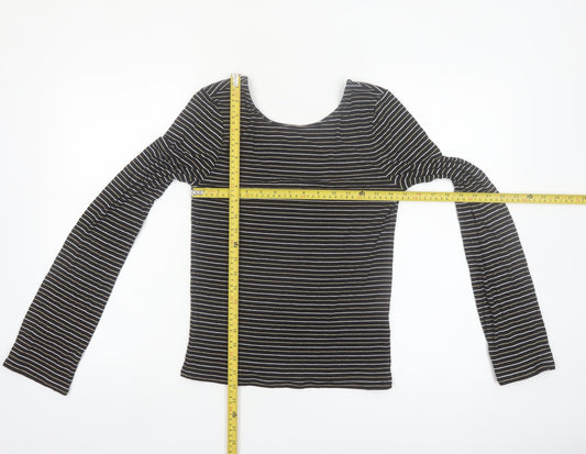 Boden Women Black Striped Long Sleeve Jersey T-Shirt Size 12