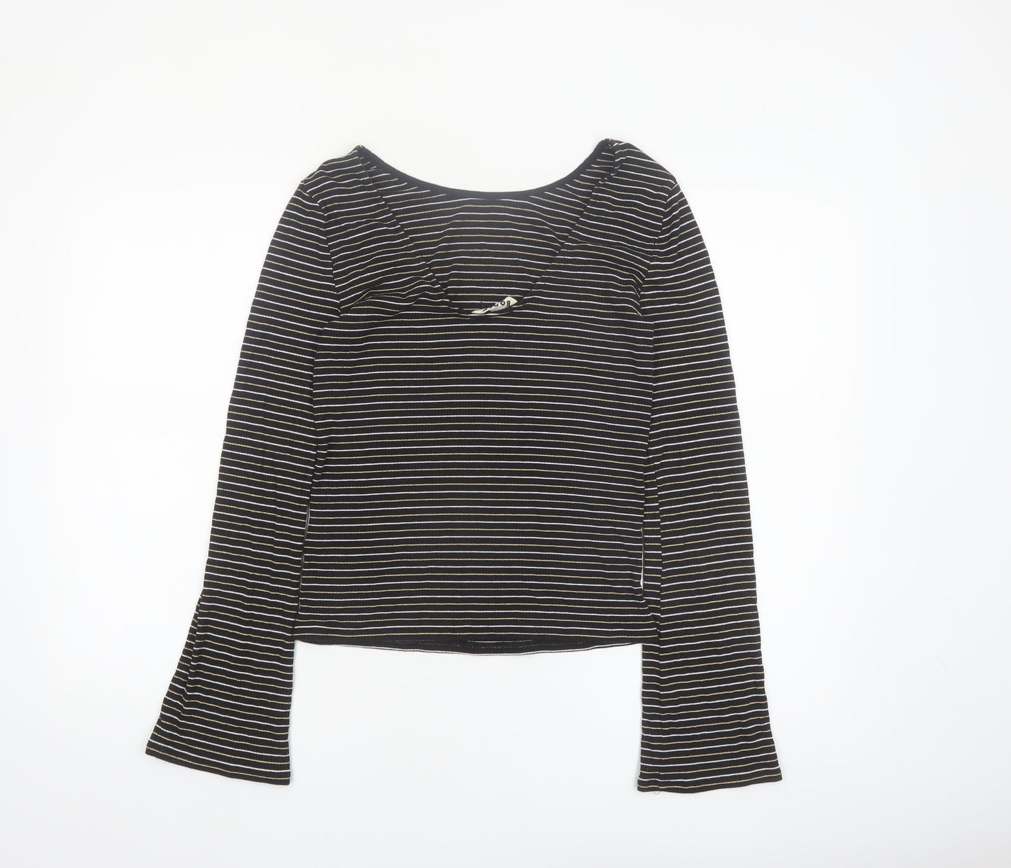 Boden Women Black Striped Long Sleeve Jersey T-Shirt Size 12