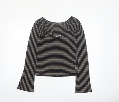 Boden Women Black Striped Long Sleeve Jersey T-Shirt Size 12