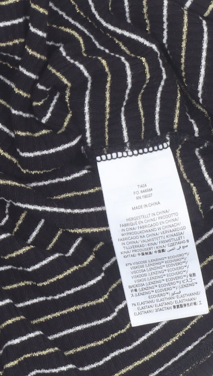 Boden Women Black Striped Long Sleeve Jersey T-Shirt Size 12