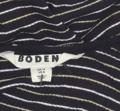 Boden Women Black Striped Long Sleeve Jersey T-Shirt Size 12