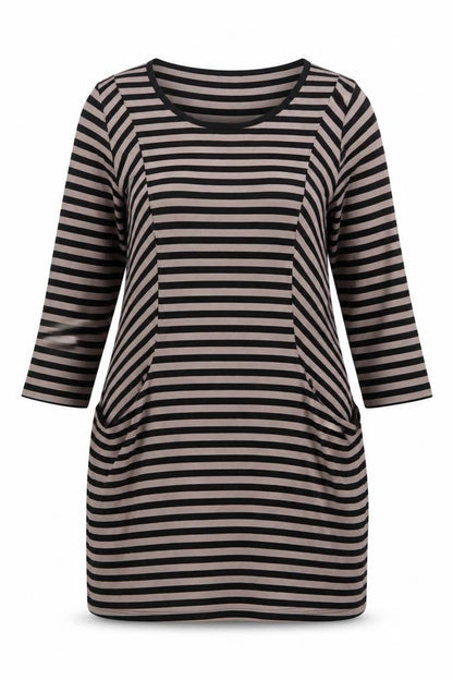 Marks & Spencer Women's Beige Black Striped Tunic Top Size 12