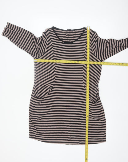 Marks and Spencer Women's Beige Black Striped Tunic Top Size 12