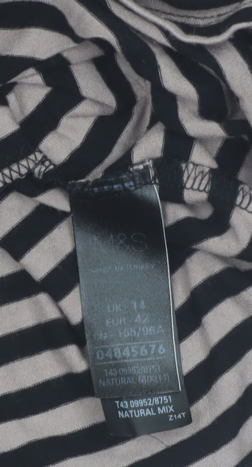 Marks and Spencer Women's Beige Black Striped Tunic Top Size 12