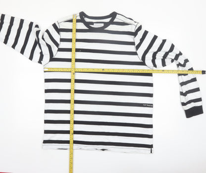 Pop Trading Company Men’s Black White Striped Long Sleeve Cotton Shirt M