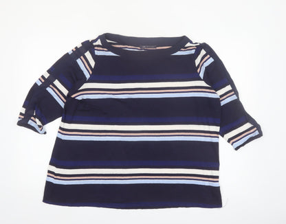 Marks and Spencer Women Blue Striped 3/4 Sleeve Boat Neck Blouse Size 22