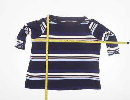 Marks and Spencer Women Blue Striped 3/4 Sleeve Boat Neck Blouse Size 22